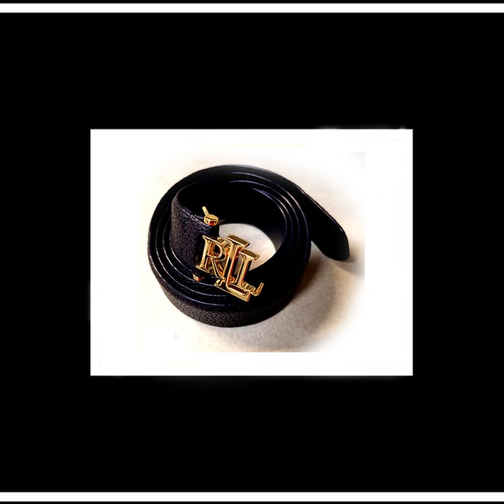 New Rare Unique RLL Ralph Lauren Top Grade High Grain Black Genuine Leather Belt - Picture 4 of 10